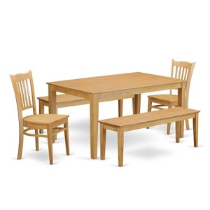 HomeStock 5-Piece Rectangle Natural Oak Finish Solid Wood Top Dining Table with 2 Benches, 2 Chairs - 1 of 4