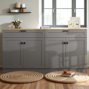 Farmhouse TV Stand with 2 Drawers for TVs Up to 70", Wood Grain Sideboard with Adjustable Shelves, Rustic Buffet Cabinet with Handles - 1 of 4
