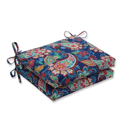2pk Paisley Party Squared Corners Outdoor Seat Cushions Blue - Pillow Perfect