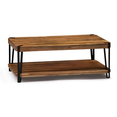 Alaterre Furniture 43" Ryegate Natural Brown Live Edge Solid Wood Coffee Table Metal And Wood