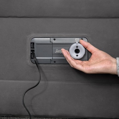 Queen Size Gray and White Raised Air Mattress with Built-in Pump