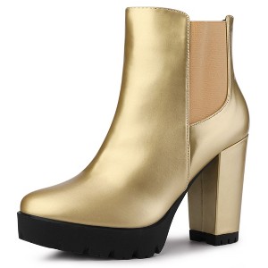Allegra K Women's Round Toe Zipper Block Heel Chelsea Ankle Boots - 1 of 4