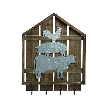 Transpac Wood 26.5 in. Multicolor Spring Farmhouse Wall Hook Hanger Decor