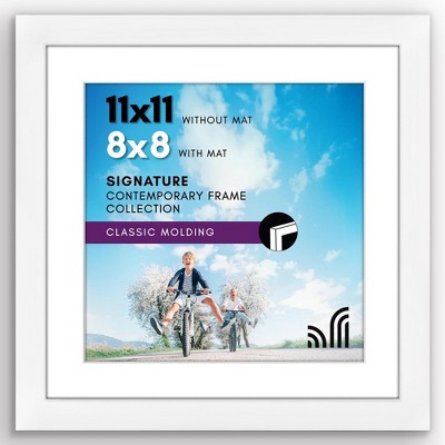 Americanflat 11x11 Picture Frame with Shatter-Resistant Glass - Use as 8x8 Frame with Mat or 11x11 Frame Without Mat - Signature Collection - White