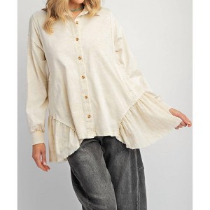 Women's Button Down Mineral Washed Tunic - Easel - 1 of 2