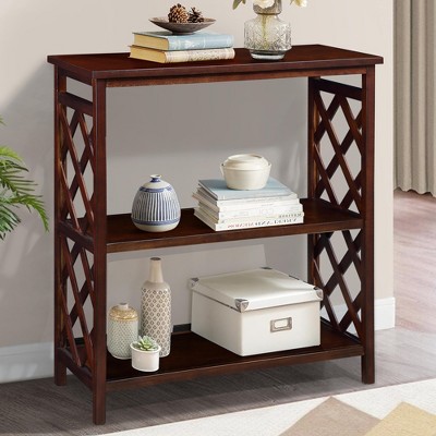 TOAOTBNBO 3-Tier Fence-shape Bookshelf with Wood Legs, Classical Bookcase Storage Organizer Living Room Low Display Shelves