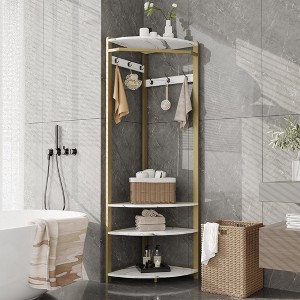 Coat Rack with 3 Storage Shelves, 6 Double Hooks & Spacious Storage Shelf, Corner Hall Tree and Clothes Rack Stone - 1 of 4