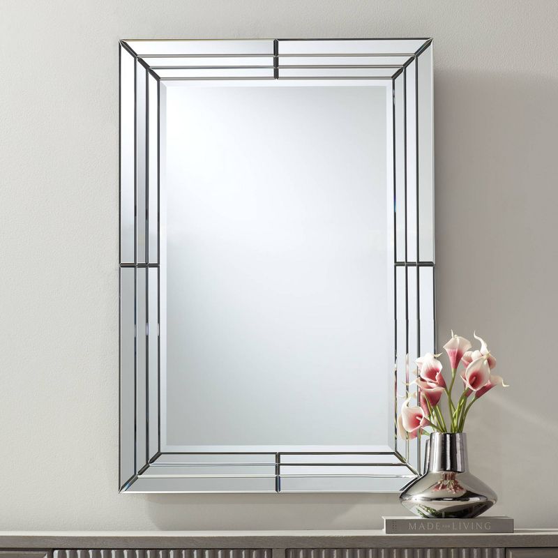 Possini Euro Design Rectangular Vanity Decorative Wall Mirror Modern Beveled Edge Clear Mirrored Tiles Frame 27" Wide for Bathroom Bedroom Living Room, 2 of 10