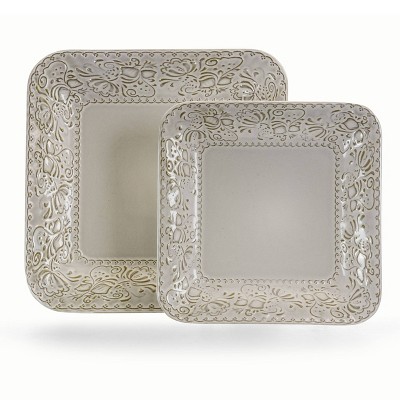 Ivory Floral Ceramic Square Dinnerware Set, Service for 4