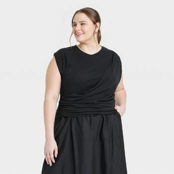 Women's Slim Fit Drape Wrap T-Shirt - A New Day™ Black 4X