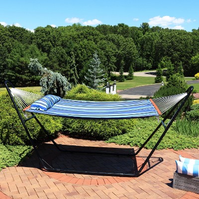 Misty Beach Blue Quilted Polyester Hammock with Steel Stand
