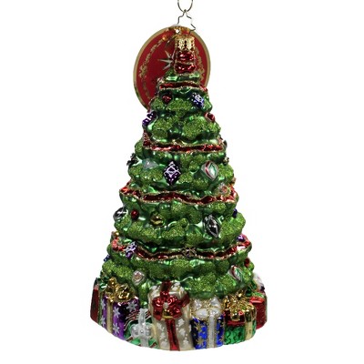 Christopher Radko 7.75" Ribbon Wrapped Cypress Tree Ornament Decorated Christmas  -  Tree Ornaments