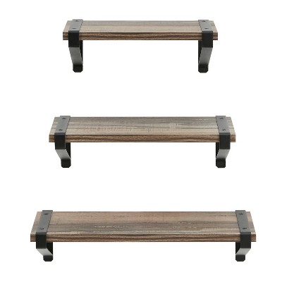 3pc Capri Wall Shelf Set with Brackets Black/Rustic - Danya B.