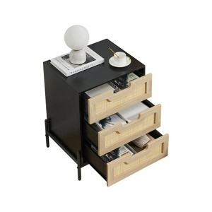 Coucheta Rattan Nightstand with 3 Large Drawers, Boho Bedside Table with Sturdy Metal Legs & Spacious Surface for Bedroom, Living Room - 1 of 4