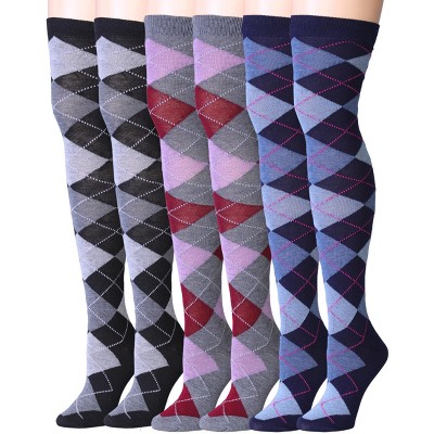 Isadora Paccini Womens 3 Pairs Argyle Fusion Symmetry Solid Colors Pattern Over The Knee High Socks