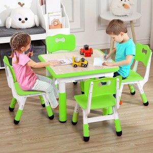 Kids Table and Chairs Set, Graffiti Desktop Plastic Children Art Table with Seat, Height Adjustable Toddler Table and Chair Set - 1 of 4