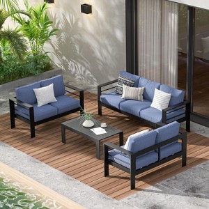Heynemo Aluminum Outdoor Patio Furniture Set, Outdoor Sectional Metal Sofa with 5'' Cushion & Coffee Table for Balcony, Garden - 1 of 4