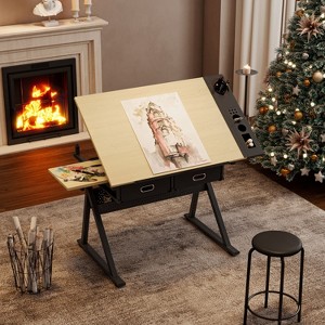 Okak Wooden Adjustable Drawing Drafting Table with 2 Drawers & Shelf,Office & School Drawing Drafting Desk for Adults/Teens - 1 of 4