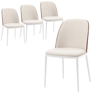 LeisureMod Tule Dining Side Chair with Velvet Seat and White Powder-Coated Steel Frame, Set of 4 - 1 of 4