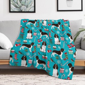 English Springer Spaniel Christmas Christmas Throw Blanket Soft Fleece Christmas Blanket Cozy Flannel Throw for Couch Bed 60x80 inches - 1 of 1