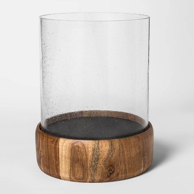 wood and glass hurricane candle holders