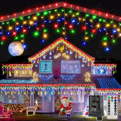 Ollny 720 LED Multicolor Christmas Icicle Lights (Clear Cable, Plug in, 8 Modes), Connectable up to 3 Sets
