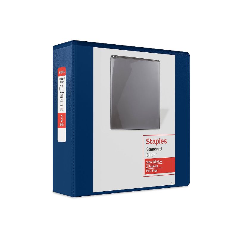 Staples Standard 3" 3-Ring View Binder Blue (26451-CC) 82640, 1 of 8