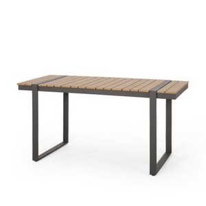 NicBex 62.75Inch Rectangle Dining Table with Faux Wood Slats Tabletop and Aluminium Frame - 1 of 4