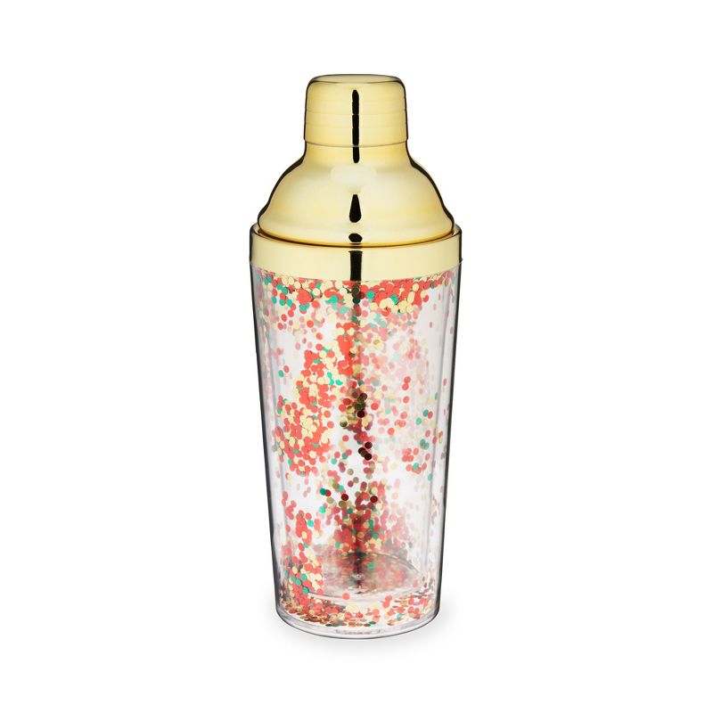 Blush Confetti Cute Cocktail Shaker with Lid and Built-in Strainer, Fun Bar Tool and Accessory, BPA-Free, Gold, 1 of 6