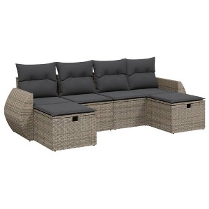 vidaXL Patio Sofa Set with Cushions Outdoor Furniture 6 Piece Poly Rattan - Gray without storage - 1 of 4