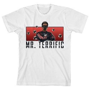 Superman Movie 2025 Mr. Terrific Upper Body Shot Name Text Boys White Crew Neck Short Sleeve Tee - 1 of 4