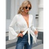 Women's Deep V Neck Tie Front Blouse Long Sleeve Sexy Wrap Crop Top for Women Deep Plunge Cleavage Lightweight Shirt - 3 of 4