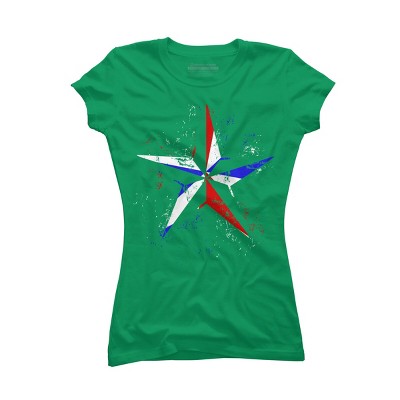 Junior's Design By Humans American Flag Nautical Star - Grunge By Mel00 T-Shirt