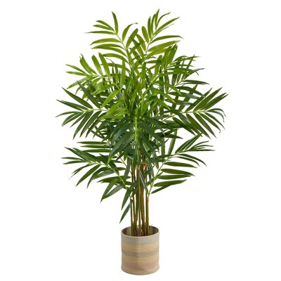 Nearly Natural 8-ft King Palm Artificial Tree in Handmade Natural Cotton Multicolored Woven Planter