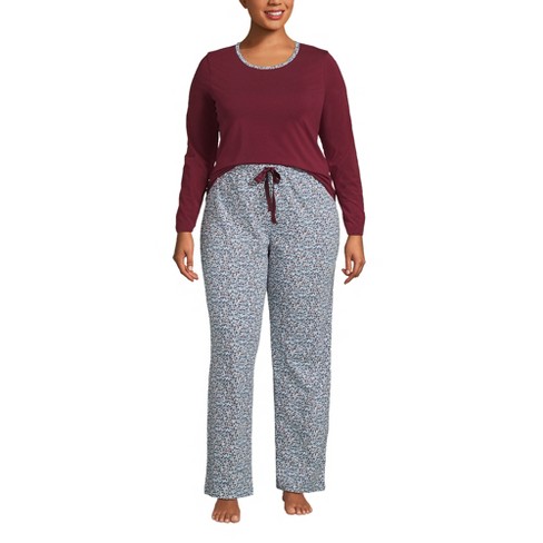 Lands' End Women's Plus Size Knit Pajama Set Long Sleeve T-shirt And Pants  - 3x - Muted Blue Florals : Target