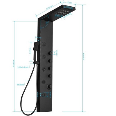 Matte Black 47'' Shower Panel with Rainfall and Waterfall Head