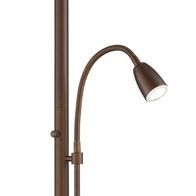 Adjustable Bronze Arc Floor Lamp with Gooseneck Reading Light