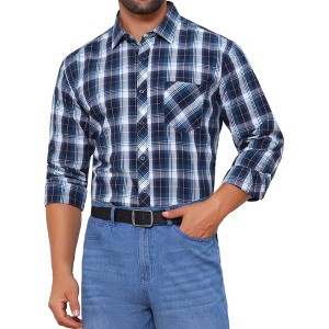 INSPIRE CHIC Men's Long Sleeve Checked Point Collar Plaid Dress Shirt - 1 of 4