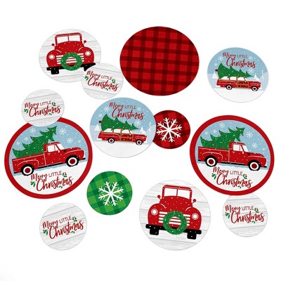 Big Dot of Happiness Merry Little Christmas Tree - Red Truck and Car Christmas Party Giant Circle Confetti - Party Decor - Large Confetti 27 Count