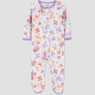 Image of Carter's Just One You®️ Baby Girls' Floral Footed Pajama - White/Lilac Purple 3M