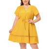 Agnes Orinda Women's Plus Size Elegant Short Sleeve Tie Waist Ruffle Hem At Knee Dresses - 2 of 4
