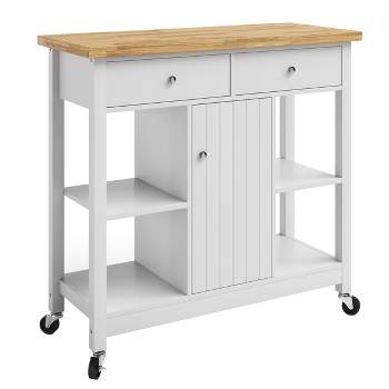 Kitchen Island with Drawers – Rolling Cart with Locking Casters – Use as Coffee Bar, Microwave Stand, or Shelves for Storage by Lavish Home (White)