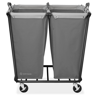 Gray Heavy-Duty Steel Frame Rolling Laundry Hamper with Dual Canvas Bins