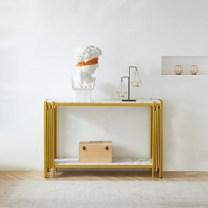 2 Tier Marble Console Table, 48.8" Long Sofa Table With Adjustable Feet, Anti-tip Device, Open Storage Faux Marbling Console Table - 1 of 4