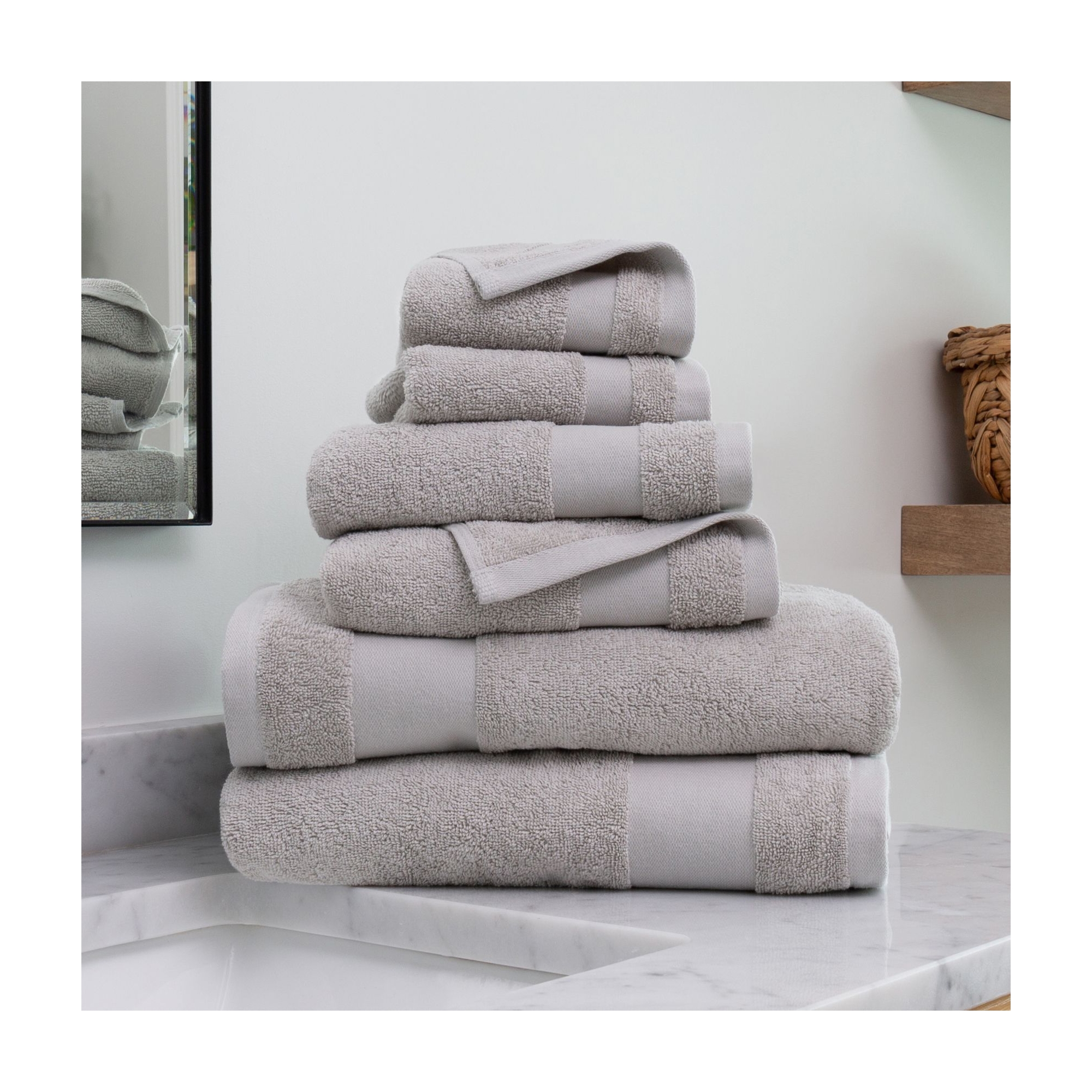6 Piece Bath Towels Set, 100% Super Plush Premium Cotton - Becky Cameron, Light Gray, 6 Pack
