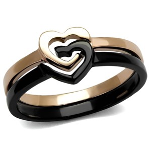 Slickblue Women’s Interlocking Heart Ring Set, Rose Gold & Black Stainless Steel, Minimal Polished Bands, Sizes 5–10 - 1 of 4