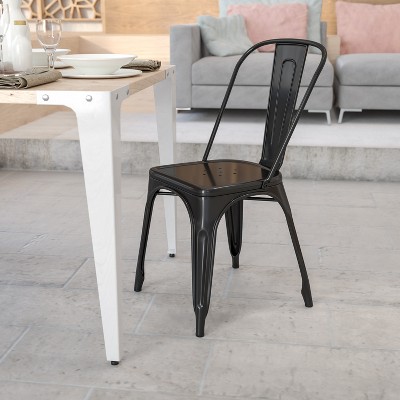Black Steel Armless Indoor-Outdoor Stackable Side Chair