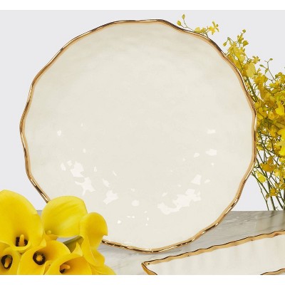 Gold Rimmed White Ceramic Serving Bowl, 13-inch