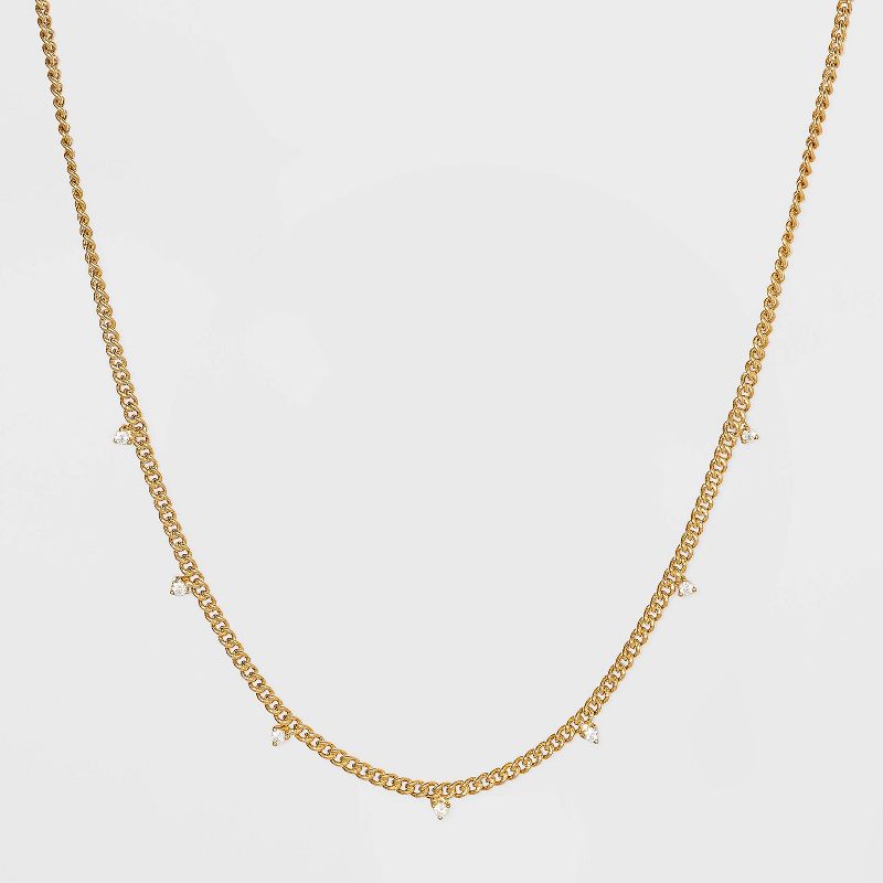 14K Gold Plated Cubic Zirconia Curb Chain Necklace - A New Day&#8482;, 1 of 5