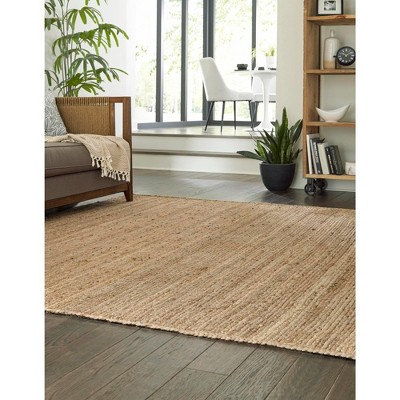 Handmade Braided Square Jute Rug in Natural White, Stain-Resistant and Easy Care
